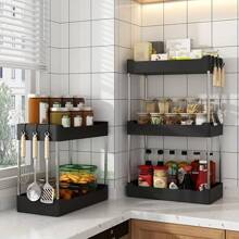 1 Pieza Organizador De Especias De Cocina Multifuncional Estante De Almacenamiento De Condimentos De Mostrador, Colgador De Utensilios De Cocina De Cuchara De Esquina De Pared - Negro - Ver 2