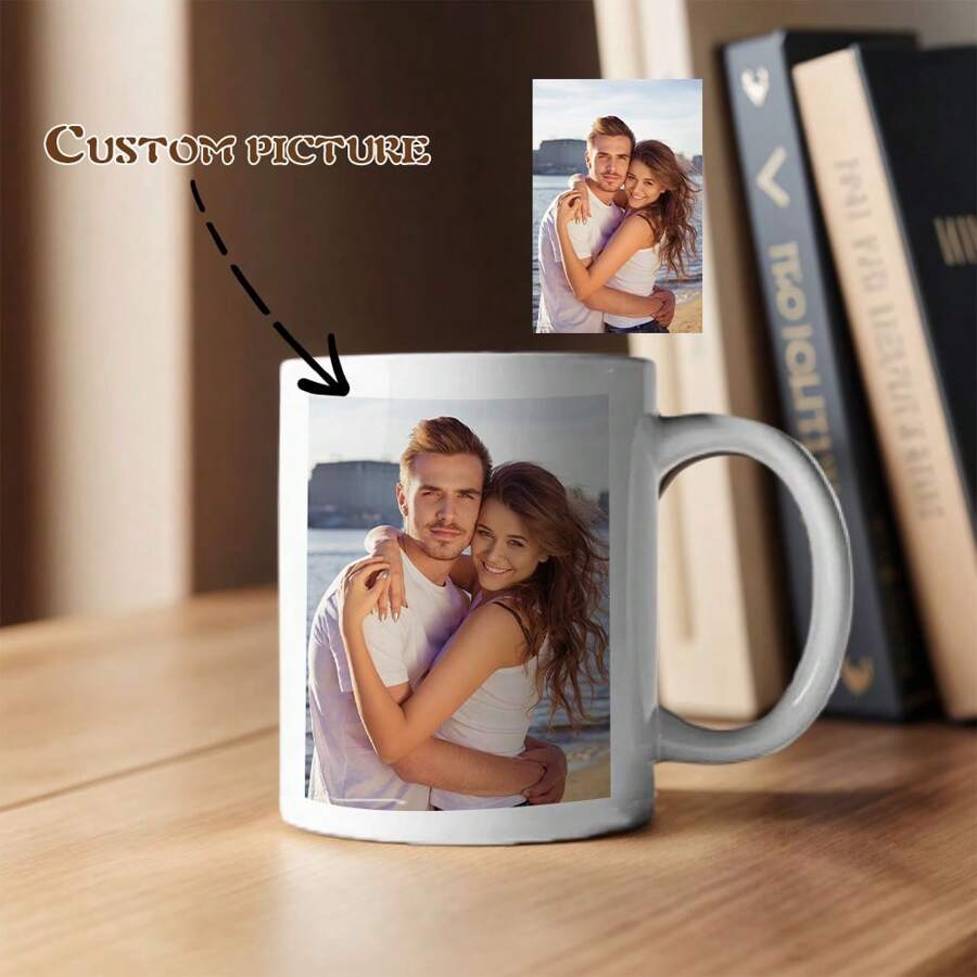 1pc 330ml Personalized Photo Mug, Custom White Coffee Cup, Artistic Water Tumbler