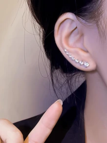 1 Pair Women's Earrings Set: Cubic Zirconia Big Dipper Stud Earrings, Cubic Zirconia Crawler Earrings, Fashion Rhinestone Hanging Earrings, 7-Stone Diamond Earrings, Boutique Design Luxury Stud Earrings