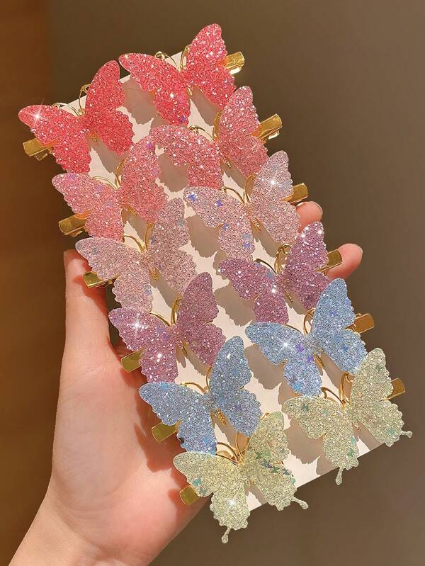12pcs New Colorful Butterfly Hair Clips And Fashionable Headwear Accessories