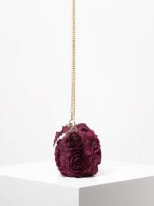 玫瑰花 3D 肩包、女士仿珍珠手提包、金属链斜挎包、女士优雅包包、晚装手拿包、婚礼用品、女士派对礼服（图案随机）