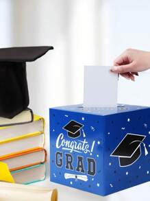 1pc Graduation Paper Card Box, Blue Graduation Theme Voting Box, Graduation Decision Collection Box, Graduation Party Decorations, Graduation Party Game Props, Prom King And Queen Voting Box, Graduation Souvenirs - Blue - View 7