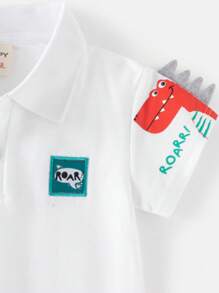 Jonge jongens cartoon kraag poloshirt, kinderen dinosaurus print korte mouw t-shirt top, zomer