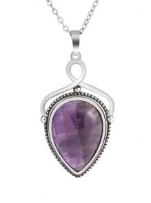 1pc CSJA Natural Stone Water Drop Pendant Necklace Healing Amazonite Tiger Eye Amethysts Crystal Stainless Steel Chain Jewelry H580 - Necklace - View 14