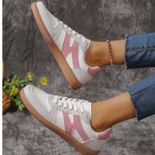 女士流行款运动鞋，新款厚底休闲百搭运动鞋，轻便舒适防滑学生运动鞋，保持双脚干爽 - 粉色 - 查看 4