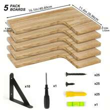 Tomnk 5/6pcs Corner Floating Shelves, Bookshelves, Rustic Wood Wall Mounted Corner Shelf, Wall Decor, Room Decor, For Bathroom, Kitchen, Bedroom, Home Decor, Laundry Room, Living Room, Spring Decor - 彩色 - 查看 2