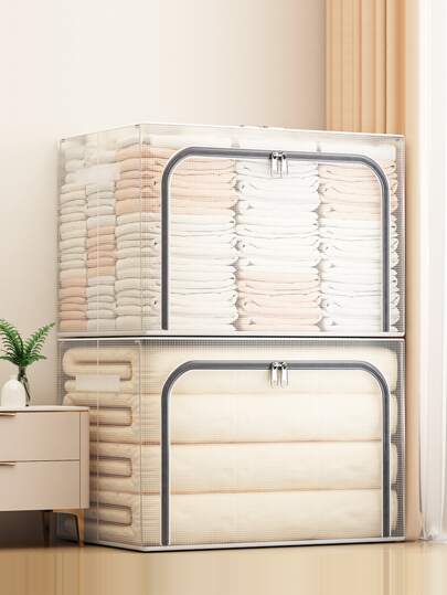 1pc Clear Clothes Storage Box, Foldable Garment Organizer Bag, Wardrobe Closet Containers For Home, Dorm