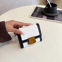 Trifold Pleated Colorblock Compact Wallet Wallet Purse Wallet Mini Wallet Small Wallet - White - View 1