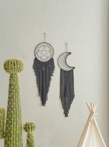 1 pièce Macramé lune et étoile, Attrape-rêves pentagon, Macramé moderne, Décoration murale pour la maison, Cadeau pour mère sorcière, Attrape-rêves en fil, Cadeaux pour elle