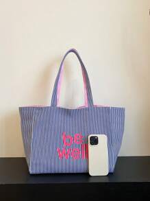 双面条纹帆布包是一款轻便的商务休闲简约购物包，适合青少年女大学生、初学者、白领阶层。 - 藍色 - 查看 7