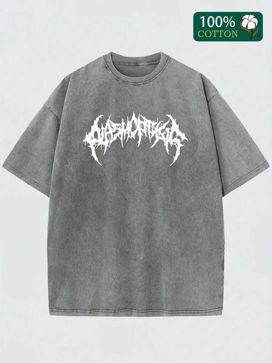 1 Pcs 230gsm New Design Printed Men's T Shirt, Versatile Round Neckline Short Sleeve T Shirt For Men - Soft & Comfortable Washed Cotton Men's Tee For All Seasons Wardrobe - 淺灰色 - 查看 1