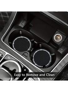 2pcs Shiny Black Silicone Car Cup Holders, Crystal Rhinestone Edged - 2.75 Inch Non-Slip, Fits Vehicle Cup Holders, Fashion Accessories For Women And Girls, Car Cup Mats