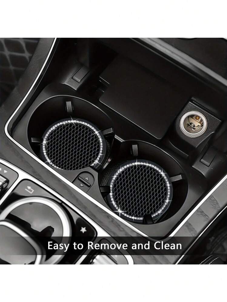 2 chiếc giá đỡ cốc bằng silicon màu đen bóng cho ô tô, viền pha lê Rhinestone - 2,75 inch chống trượt, phù hợp với giá đỡ cốc trên ô tô, phụ kiện thời trang cho phụ nữ và trẻ em gái, thảm lót cốc trên ô tô - Nhiều màu - Xem 7