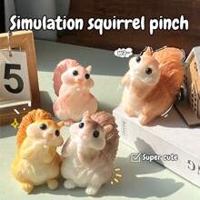 大型逼真松鼠挤压减压玩具，可爱植绒仓鼠挤压放松玩具，装饰性复活节礼物 - 彩色 - 查看 4