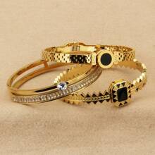 3/1pcs Stainless Steel Women's Bangle Set, Minimalist Zirconia Stone Inlay Fashion Bracelet Combo, Suitable For Daily, Photoshoots, Parties, Gifting, All Seasons