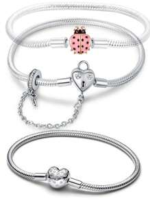 Disney Chaîne élégante en argent S925 en forme de cœur et d'os de serpent, adaptée au bracelet original DIY, cadeau de bijoux à la mode pour l'anniversaire des femmes