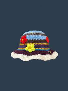 1pc Women's Handmade Crochet Bucket Hat, Colorful Handknitted Beanie Suitable For Casual Bohemian Street Wear - Multicolor - View 9