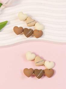 2 件心形发夹带水钻装饰，适合儿童/女孩日常使用