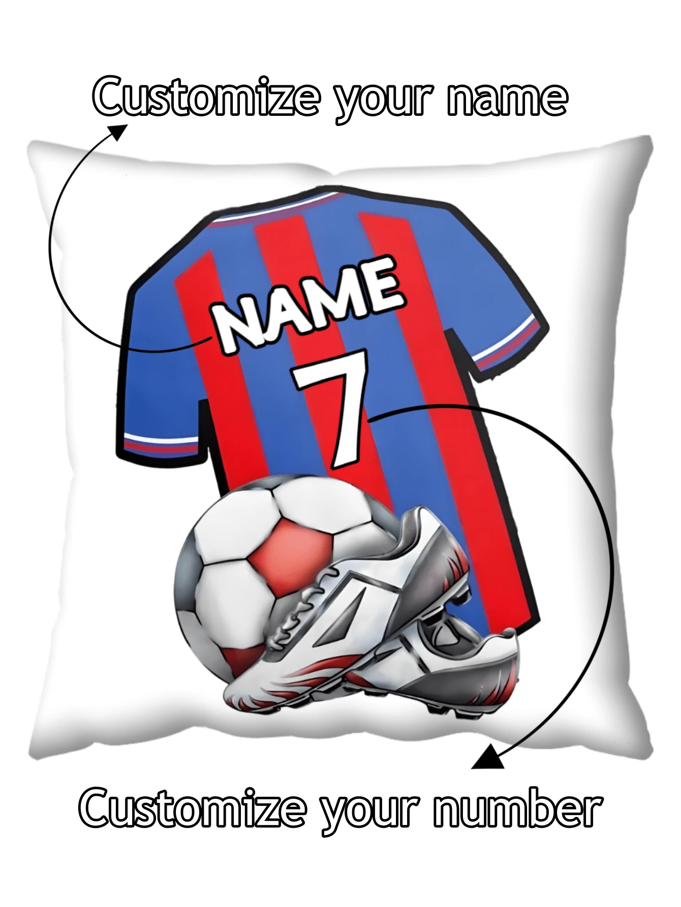 1 pieza Camiseta de fútbol personalizada con nombres y números, funda de almohada como regalo para jugador de fútbol, niños - Multicolor - Ver 1