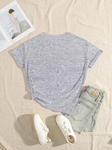 大码女式纯色圆领休闲宽松复活节兔子图案短袖 T 恤