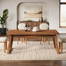 Tribesigns 55-Inch Dining Table With Storage Drawer For Dining Room, Rectangular Mid-Century Modern Dinner Kitchen Table With Solid Wood Legs For 4-6 People - Màu nâu óc chó - Xem 3