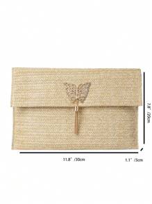1-Piece Straw Bag With Flap And Bow Decoration Small Bag For Women, Suitable For Daily Shopping And Dating, Fashionable Hand-Held Envelope Bag For Women