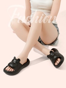 1 Pair Anti-Slip Ultra-Soft Quiet Slippers, Soft EVA Sole Slippers, Slip-Resistant, Waterproof, Wear-Resistant, Breathable, Women's Sandals, Bathroom Shower Slippers, Plastic Slides, Open Toe Slippers, Casual Home Thick Bottom Non-Slip Slippers, Fashionable Outdoor Couples Slippers - Black - View 1