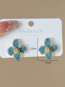 1 Pair Elegant Vintage Lightweight Luxury Asymmetrical Flower Glazed French Style Earrings, Suitable For Women Everyday And Festival Wear