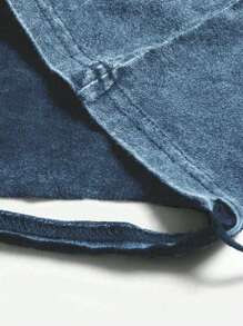 Hemo Vintage Asymmetrical Tassel Round Neck Short Sleeve Washed T-Shirt - Blue - View 4