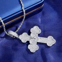 1pc Cracked Heart Cross Pendant, Brass Cubic Zirconia Charm, Hip Hop Style For Daily Wear, Comes With 1pc Braided Chain - Style - View 12