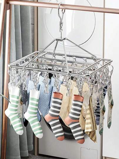 Rostfritt stål Vindtät klädnypa Multifunktionell hushållstvätt Organiseringslåda Tvätthängare BH Strumpa Handduk Klädstreck Krok Klädställ Peg Torktumlare Luftare Torktumlare