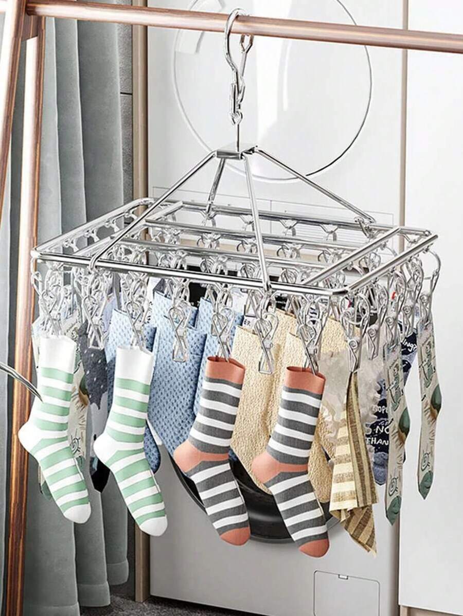 Stainless Steel Windproof Clothespin Multifunctional Household Laundry Organizing Box Laundry Hanger Bra Sock Towel Clothesline Hook Clothes Rack Peg Dryer Airer Dryer