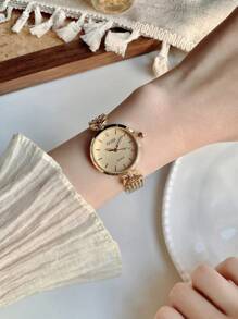 1 件女士金色手表，时尚复古女士手表，女士时尚简约百搭奢华不锈钢石英表 - 均碼 - 查看 12