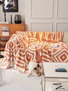 1pc Multifunctional Bohemian Style Sofa Cover - Anti-Scratch And Non-Slip, Ideal For Home Decor And Daily Use, Comfortable Furniture Protector Suitable For Living Room And Bedroom - Orange - View 2