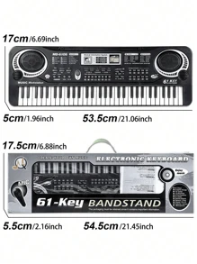 Teclado de piano musical digital de 37/61 teclas, instrumento musical electrónico portátil, teclado multifuncional con micrófono como regalo (Negro) - Negro - Ver 7