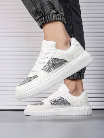 Women Fashion Personalized Skateboard Shoes Low-Top Anti-Slip Thick Sole Versatile Design Casual Sneakers, Lightweight & Breathable