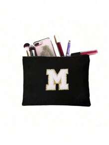 1 件化妆包钱包姓名首字母 A-Z 字母图案洗漱用品收纳袋拉链手机袋铅笔袋手提包旅行必需品女孩礼物化妆工具化妆刷收纳袋学校用品携带方便化妆包化妆品收纳袋