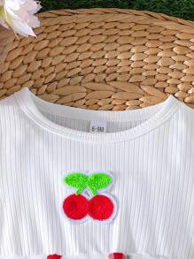 Baby Girl Cute Fruit Embroidery Splice Mesh Ruffle Sleeve Casual Dress For Summer