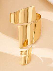 Set de 2 piezas de pulsera y anillo geométrico asimétrico de metal dorado, de estilo vintage, elegante y de moda, adecuado como regalo para fiestas, banquetes y uso diario