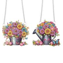 2 Pcs DIY 5D Diamond Art Painting Kits Hanging Sign Floral Garden Themed Diamond Art Window Hanging Ornament Kits Window Pendants Home Garden Wall Door Hanging Diamond Art Kits