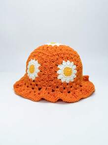 1pc Y2K Style Handmade Floral Crochet Fisherman Hat For Women, Colorful Hollow Knitted Fisherman Hat Suitable For Casual, Vacation, Boho Street Style (Random Patchwork) - Pure Color Streaky - View 16