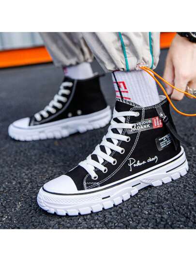 Zapatillas De Lona De Caña Alta De Moda Para Hombre Zapatos Casuales