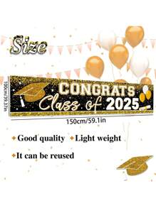 2025 Large Graduation Congratulations Banner,Congrats Grad Banner Gold Class Of 2025 Banner Backdrop Graduation 2025 Yard Sign For Graduation Party Supplies Graduation Decorations - Multicolor - View 5