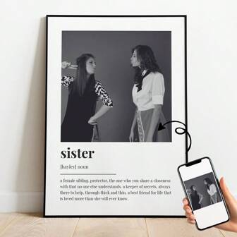 1 pezzo cartellone fotografico personalizzato ad alta definizione e creativo con definizione personalizzata per sorella, quadro d'arte da parete per sorella - personalizza le tue foto, carica le tue immagini/foto, celebrità, corse, coppia, famiglia, animali domestici, amici, vacanze, matrimonio, anniversario, Natale, pittura su tela personalizzata, arte da parete per camera da letto, soggiorno, ingresso, regalo ideale, stile moderno, orientamento verticale, forma rettangolare, cornice opzionale