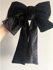 1pc Retro French Long Ribbon Velvet Bow Hair Clip, Fashionable Minimalist Elegant Black Ribbon Hair Accessory, Suitable For Daily Wear, Holiday Parties, Weddings