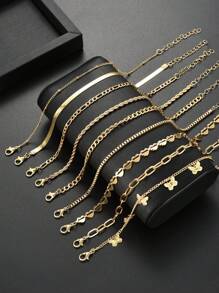 14pcs/19pcs/22pcs/Set Elegant Bohemian Style Metal Faux Pearl, Butterfly, Hollow Heart, Shell, Fish Tail Anklets Multi-Piece Suit, Ideal For Women Summer Beach Holiday Everyday, Perfect Gift For Anniversaries, Friends, Family - Yellow Gold - View 7