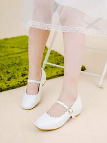 Elegant White Ruffled Edge Children High Heel Dress Shoes, Suitable For Weddings, Parties, Ceremonies In Spring/Summer - White - View 5