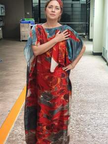 Oversized Cover-Up Beach Dress Robe, Loose Fit Anti-UV Women Bikini Coverup With European And American Placement Print Sexy Style Beach Accessories
