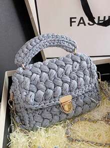 1 件手工钩编花卉条纹女士手提包，时尚休闲手提包，配有可拆卸链带，多功能大容量，适合日常使用和派对，送给朋友的礼物 - 彩色 - 查看 16