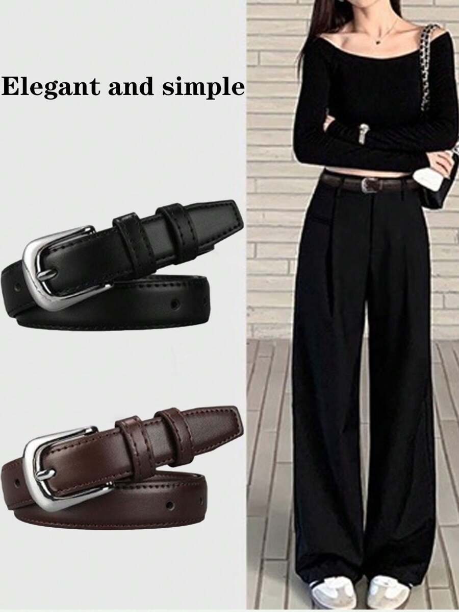 2 件女士腰带新款复古柔软优质腰带新款休闲裤牛仔裤百搭夏季、学校秋季、秋季、万圣节 - 彩色 - 查看 1